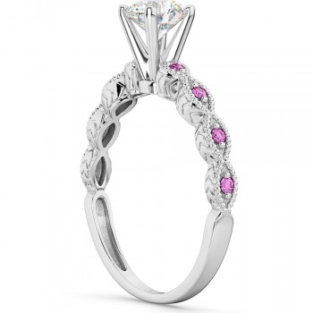 Vintage Lab Grown Diamond & Pink Sapphire Engagement Ring 14k White Gold 1.50ct