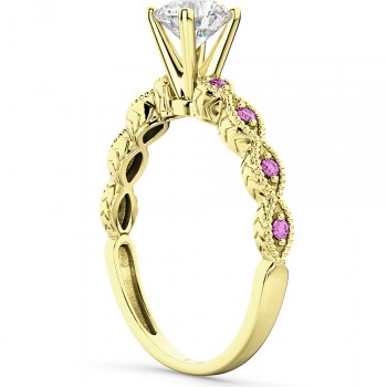 Vintage Lab Grown Diamond & Pink Sapphire Engagement Ring 14k Yellow Gold 0.75ct