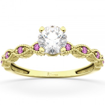 Vintage Lab Grown Diamond & Pink Sapphire Engagement Ring 14k Yellow Gold 1.00ct