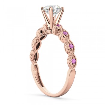 Vintage Lab Grown Diamond & Pink Sapphire Engagement Ring 18k Rose Gold 0.75ct