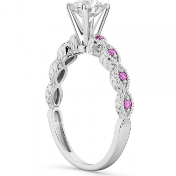 Vintage Lab Grown Diamond & Pink Sapphire Engagement Ring 18k White Gold 0.75ct
