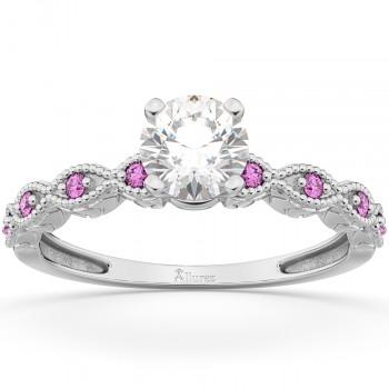 Vintage Lab Grown Diamond & Pink Sapphire Engagement Ring 18k White Gold 1.50ct