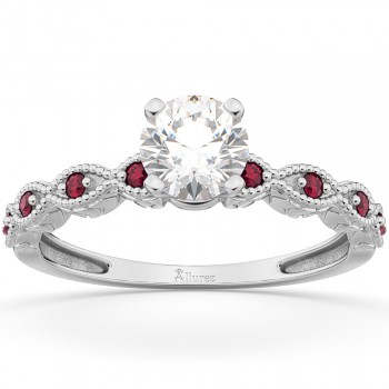 Vintage Diamond & Ruby Engagement Ring 14k White Gold 0.75ct