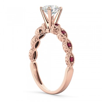 Vintage Lab Grown Diamond & Ruby Engagement Ring 14k Rose Gold 0.50ct