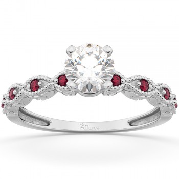 Vintage Lab Grown Diamond & Ruby Engagement Ring 14k White Gold 0.75ct