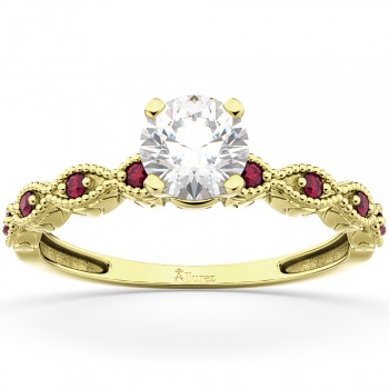 Vintage Lab Grown Diamond & Ruby Engagement Ring 14k Yellow Gold 0.50ct