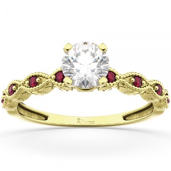 Vintage Lab Grown Diamond & Ruby Engagement Ring 18k Yellow Gold 0.50ct