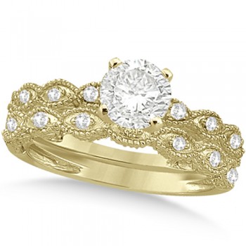 Petite Antique-Design Lab Grown Diamond Bridal Set in 14k Yellow Gold (0.83ct)