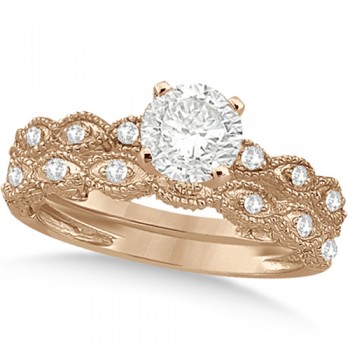Petite Antique-Design Lab Grown Diamond Bridal Set in 14k Rose Gold (1.08ct)