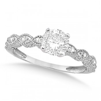 Petite Antique-Design Diamond Bridal Set in 14k White Gold (1.58ct)