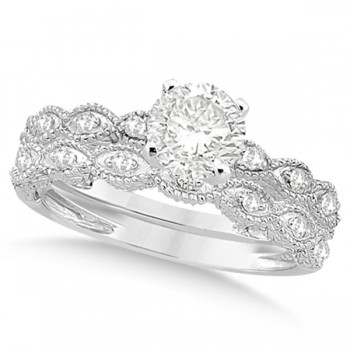 Petite Antique-Design Lab Grown Diamond Bridal Set in 14k White Gold (0.83ct)