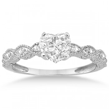 Heart-Cut Antique Style Diamond Bridal Set in 14k White Gold (1.08ct)