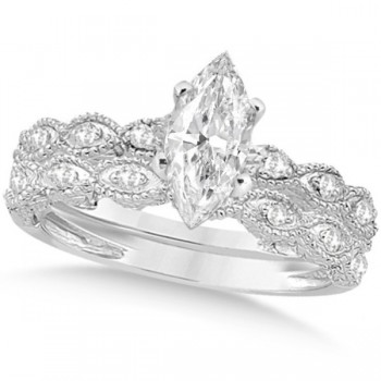 Marquise Antique Style Lab Grown Diamond Bridal Set in 14k White Gold (1.58ct)