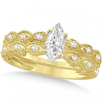 Marquise Antique Style Lab Grown Diamond Bridal Set in 14k Yellow Gold (0.58ct)