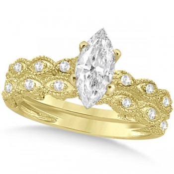 Marquise Antique Style Lab Grown Diamond Bridal Set in 14k Yellow Gold (1.58ct)