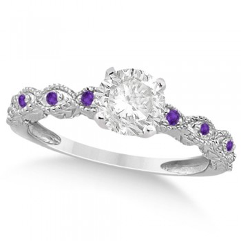 Vintage Diamond & Amethyst Bridal Set 14k White Gold 0.70ct