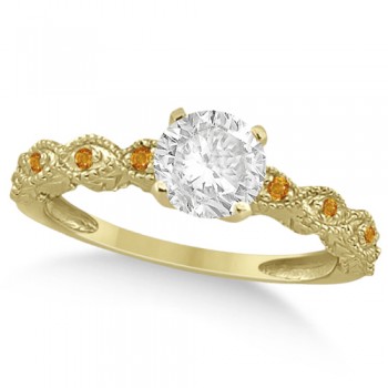 Vintage Lab Grown Diamond & Citrine Bridal Set 14k Yellow Gold 0.70ct