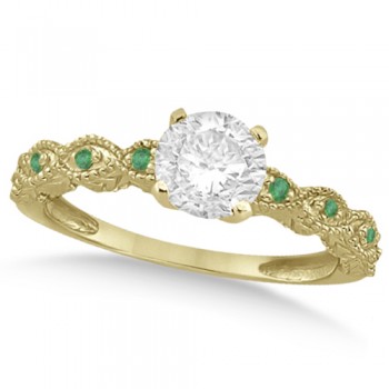 Vintage Diamond & Emerald Bridal Set 14k Yellow Gold 0.70ct