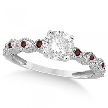 Vintage Diamond & Garnet Bridal Set 14k White Gold 0.70ct