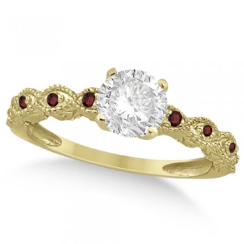 Vintage Diamond & Garnet Bridal Set 14k Yellow Gold 0.70ct