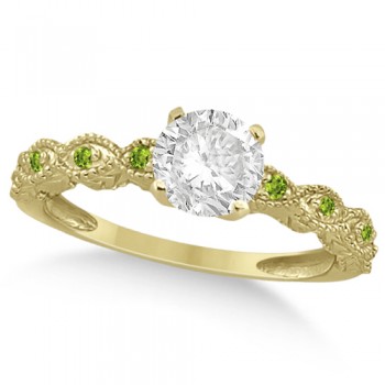 Vintage Lab Grown Diamond & Peridot Bridal Set 14k Yellow Gold 0.95ct