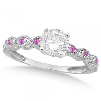 Vintage Diamond & Pink Sapphire Bridal Set 18k White Gold 1.70ct