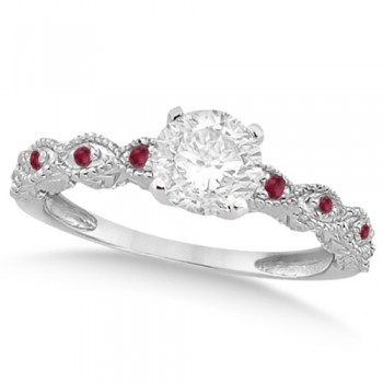 Vintage Diamond & Ruby Bridal Set 14k White Gold 0.95ct