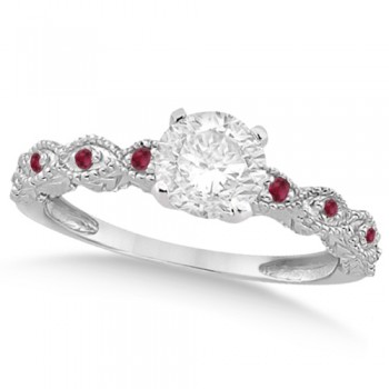 Vintage Lab Grown Diamond & Ruby Bridal Set 14k White Gold 0.70ct