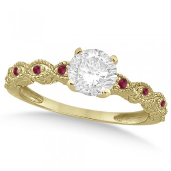 Vintage Lab Grown Diamond & Ruby Bridal Set 14k Yellow Gold 0.70ct