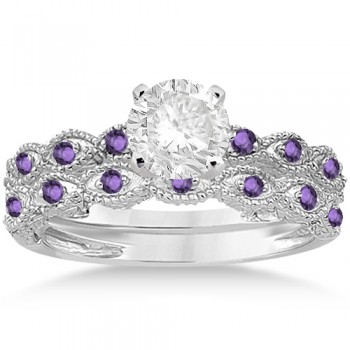 Antique Amethyst Bridal Set Marquise Shape 14K White Gold 0.36ct