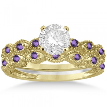 Antique Amethyst Bridal Set Marquise Shape 14K Yellow Gold 0.36ct