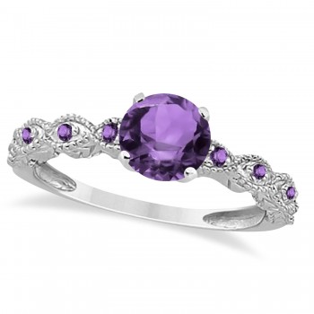 Vintage Style Amethyst Engagement Ring in 18k White Gold (1.18ct)