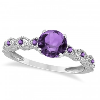 Vintage Amethyst Engagement Ring Bridal Set 14k White Gold (1.36ct)