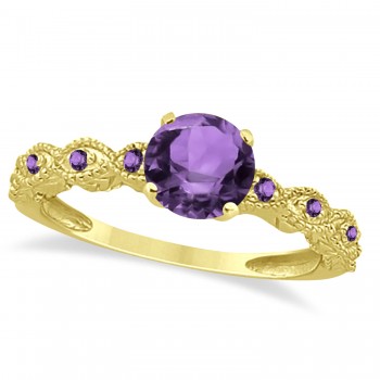 Vintage Amethyst Engagement Ring Bridal Set 14k Yellow Gold (1.36ct)