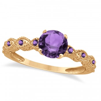 Vintage Amethyst Engagement Ring Bridal Set 18k Rose Gold (1.36ct)