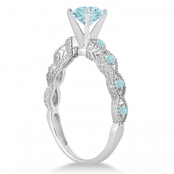 Vintage Style Aquamarine Engagement Ring in 14k White Gold (1.18ct)