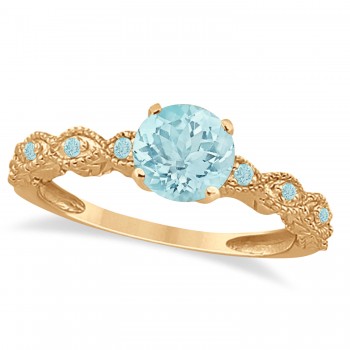 Vintage Aquamarine Engagement Ring Bridal Set 14k Rose Gold (1.36ct)