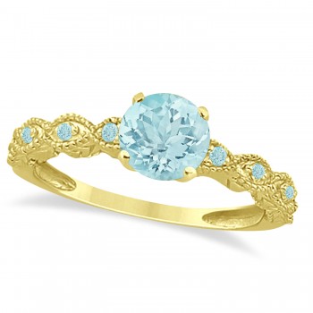 Vintage Aquamarine Engagement Ring Bridal Set 14k Yellow Gold (1.36ct)