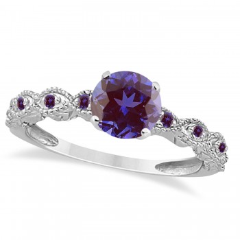 Vintage Alexandrite & Diamond Engagement Ring Bridal Set Palladium (1.36ct)