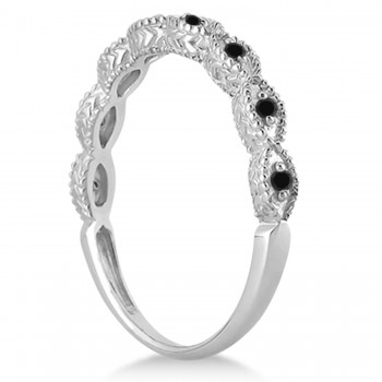 Antique Marquise Black Diamond Wedding Ring 18k White Gold (0.10ct)