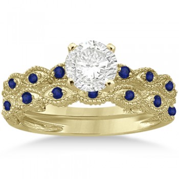 Antique Blue Sapphire Engagement Ring Set 14k Yellow Gold (0.36ct)