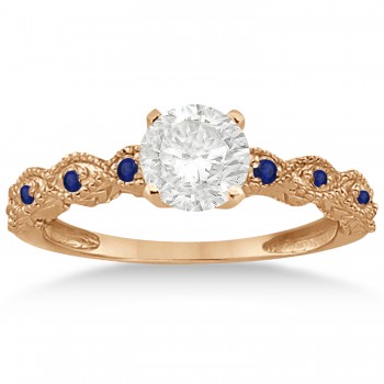 Antique Blue Sapphire Engagement Ring Set 18k Rose Gold (0.36ct)