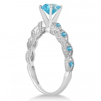 Vintage Style Blue Topaz Engagement Ring 14k White Gold (1.18ct)