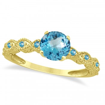 Vintage Style Blue Topaz Engagement Ring 14k Yellow Gold (1.18ct)