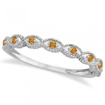 Antique Marquise Shape Citrine Wedding Ring 14k White Gold (0.18ct)