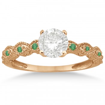 Antique Emerald Engagement Ring & Wedding Band 14k Rose Gold (0.36ct)