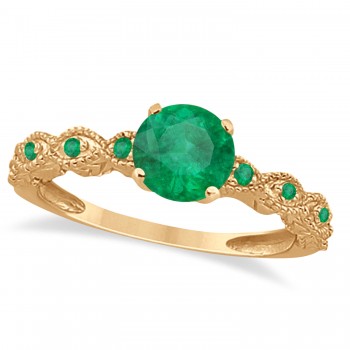 Vintage Style Emerald Engagement Ring 14k Rose Gold (1.18ct)