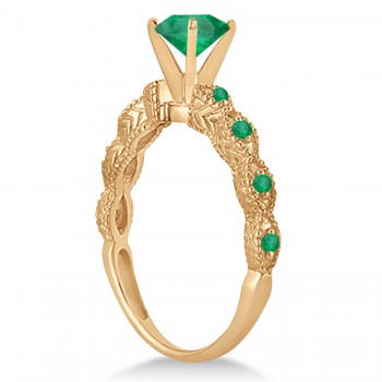 Vintage Style Emerald Engagement Ring 14k Rose Gold (1.18ct)