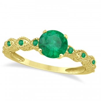 Vintage Style Emerald Engagement Ring 14k Yellow Gold (1.18ct)