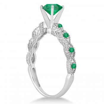 Vintage Style Emerald Engagement Ring Platinum (1.18ct)
